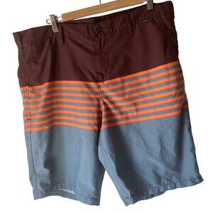 Hurley striped bermuda orange gray board shorts swimsuit trunks beach men 36‎
